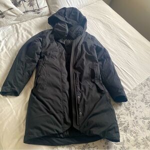 Black long coat size S, Nau brand.